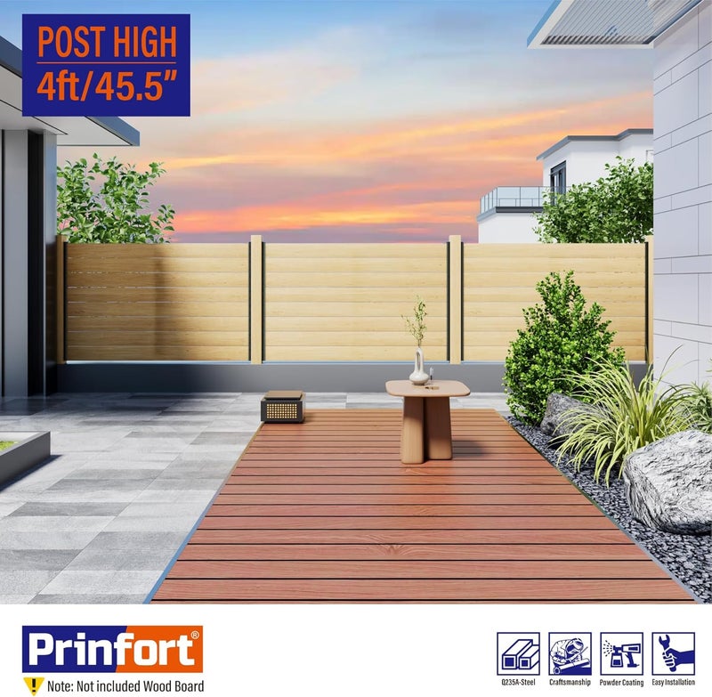 Prinfort 2pack 4FT (H: 45.5″) Matel Backyard Privacy Fence Panels Post Black, Install Fence Panels Post for Wood Slats Outdoor - Image 2
